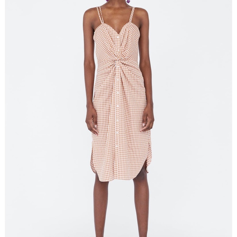 Zara Woman Checked Dress with Knot Detailing NWOT
